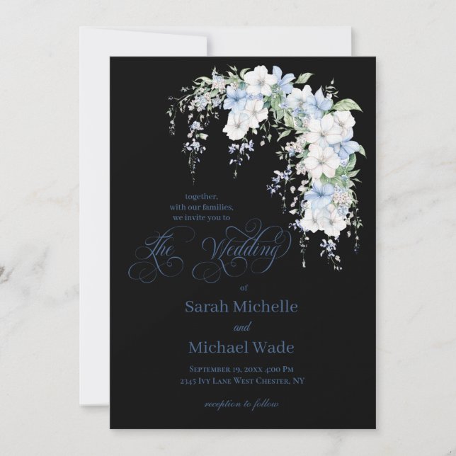 Convites Blue Morning Glory Calligraphy Wedding Invitation (Frente)