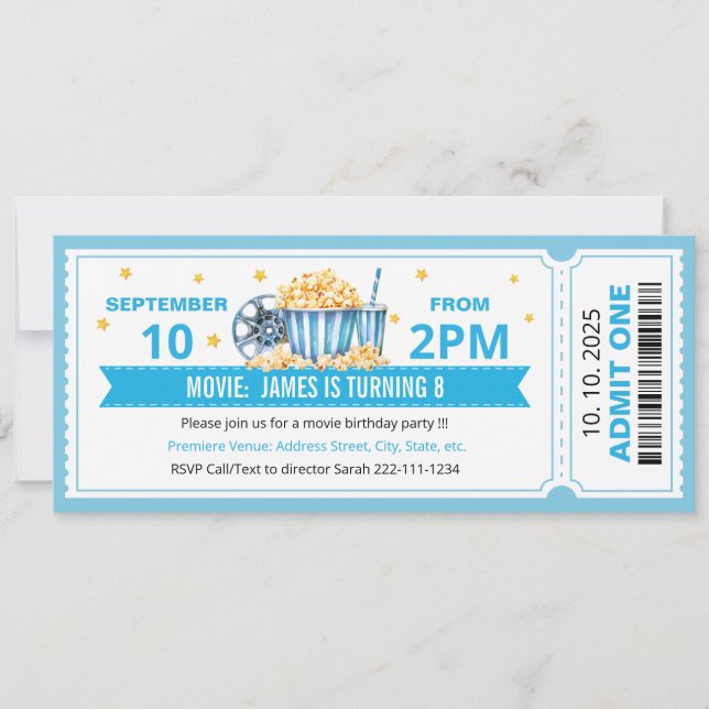 Convites Blue Movie ticket birthday invitation (Frente)