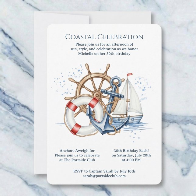 Convites Blue Nautical Anchor Birthday Invite (A classic maritime look.)