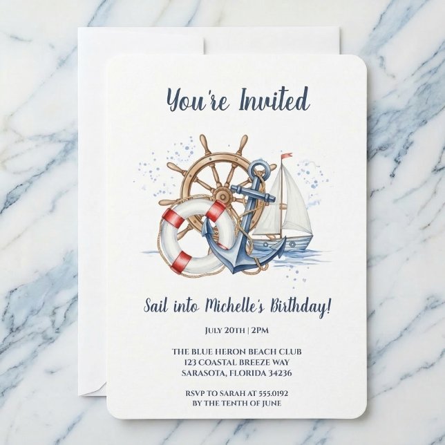 Convites Blue Nautical Anchor Birthday Invite (Party by the sea.)