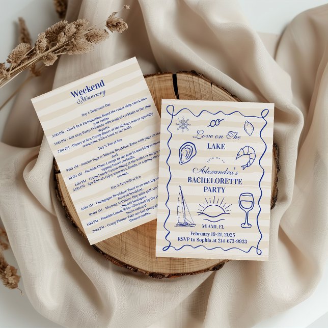 Convites Blue Nautical Lake Bachelorette Party Itinerary (Criador carregado)