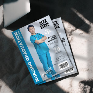 Convites Blue Nurse RN Graduation Photo Magazine