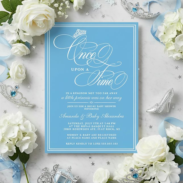 Convites Blue Once Upon A Time Princess Baby Shower (Princess Baby Shower | Once Upon a Time Princess Baby Shower Invitation)