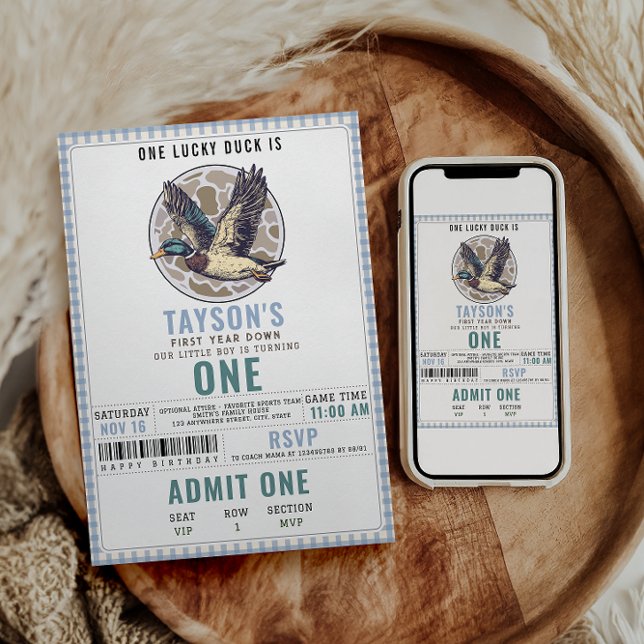 Convites Blue One Lucky Duck 1st Birthday | Cute Duck (Criador carregado)