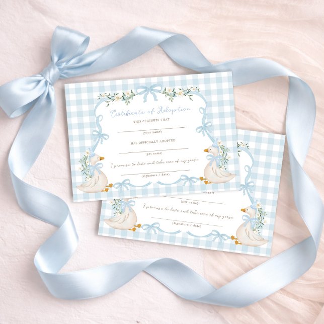 Convites Blue One Silly Goose: Certificado de Adoção Carta (Criador carregado)