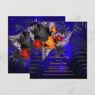 Convites Blue Orange Black Hibiscus Floral Birday