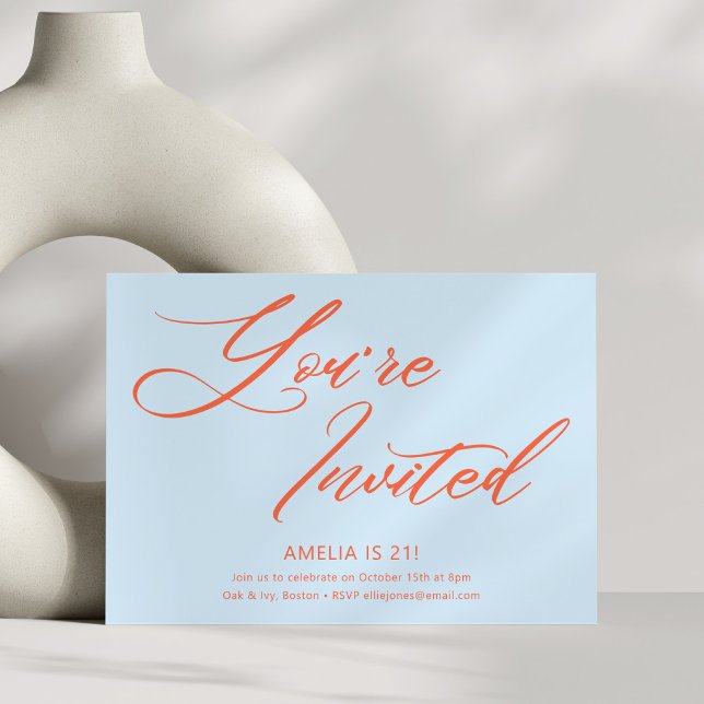 Convites Blue Orange Bold Script 21st Birthday Party (Criador carregado)