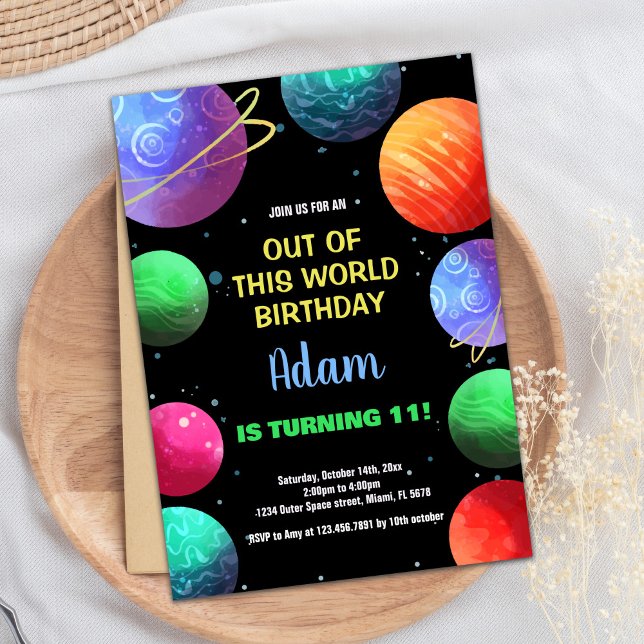 Convites Blue Out of the world Birthday Invtions (Blue Out of this world Birthday Invitations)