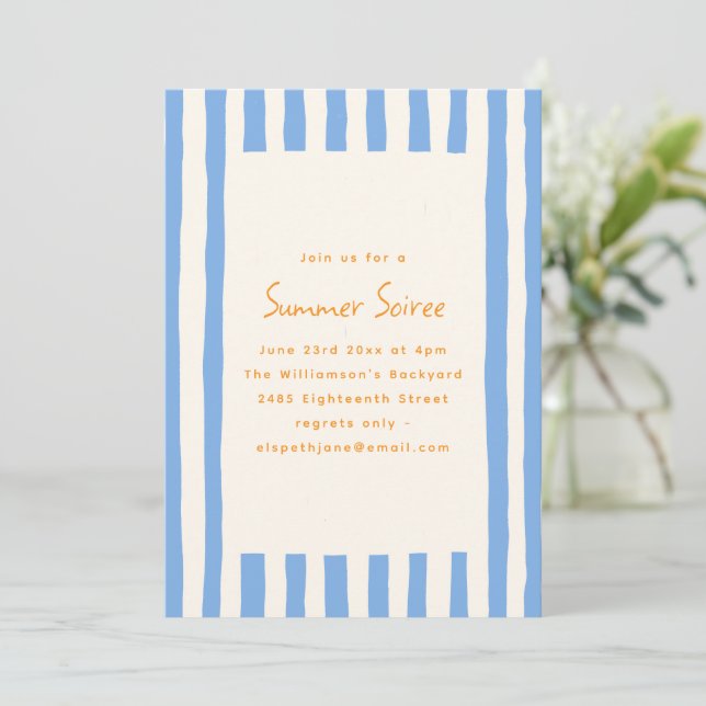 Convites Blue Painted Stripe Yellow Summer Soiree Party (Em pé/Frente)