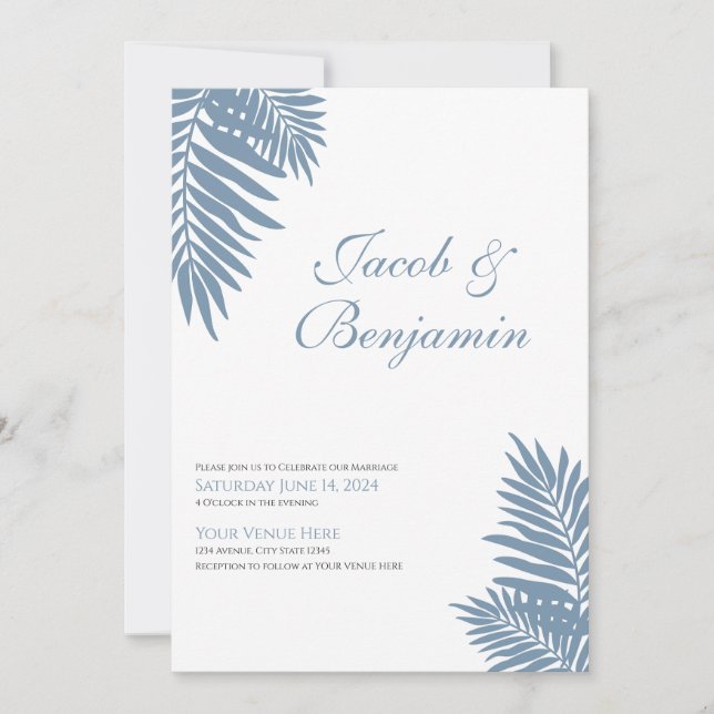 Convites Blue Palm Leaves Celebration Invitation (Frente)