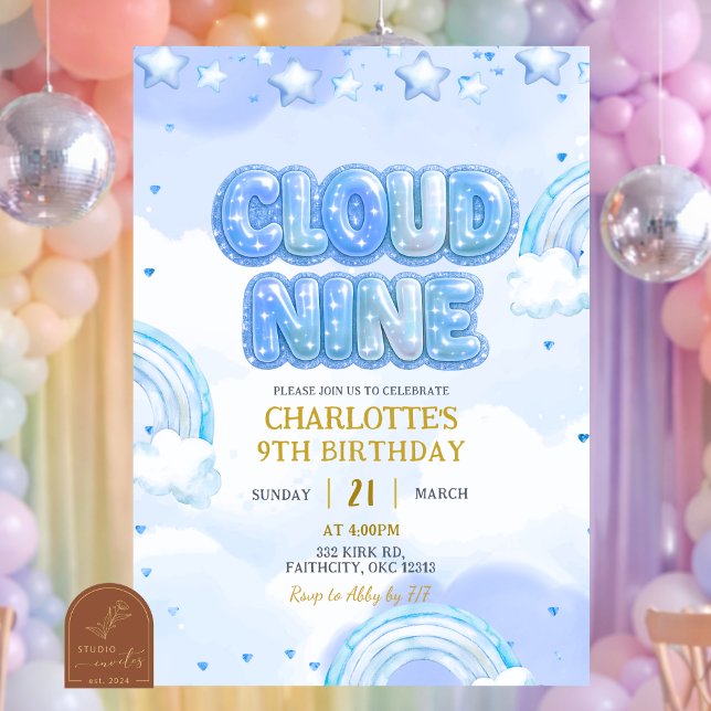 Convites Blue Pastel Cloud Nine Birthday (Criador carregado)
