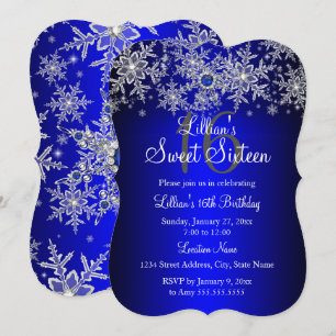 Convites Blue Pearl Silver Snowflake Sweet 16
