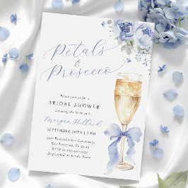 Convites Blue Petals and Prosecco Bridal Shower Invitation