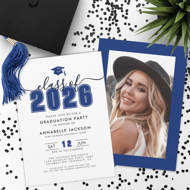 Convites Blue Photo Graduation Party (Blue Photo Graduation Party Invitation )