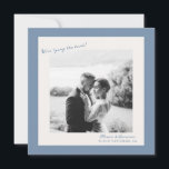 Convites Blue Photo Wedding Save the Date<br><div class="desc">Blue wedding Save the Date card designed for a romantic coastal or summer wedding. This elegant photo announcement blends modern minimalist style with soft “something blue” wedding traditions, perfect for the timeless bride planning a beach, navy, or seaside celebration. Style it with handmade envelopes, coastal florals, and classic calligraphy for...</div>
