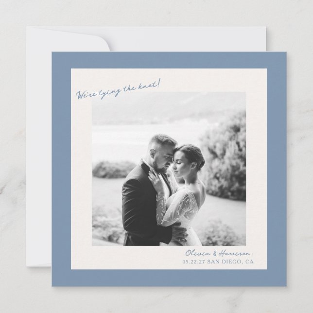 Convites Blue Photo Wedding Save the Date (Frente)