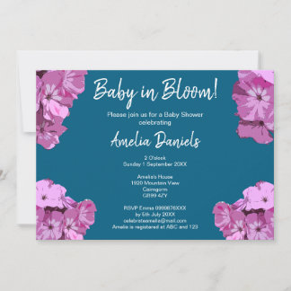 Convites Blue & Pink Floral Baby Shower Invitation