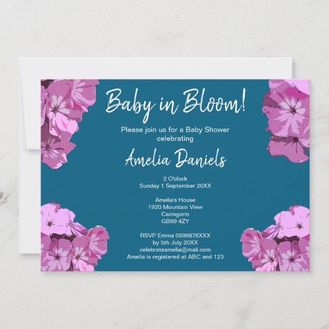 Convites Blue & Pink Floral Baby Shower Invitation (Frente)