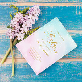 Convites Blue Pink Ombre Gender Neutral Reveal Baby Shower