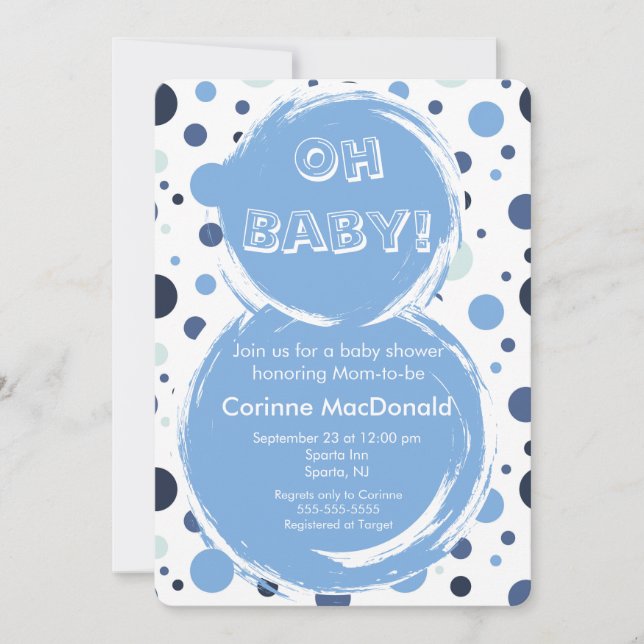 Convites Blue polka dot Baby Shower Invitation (Frente)