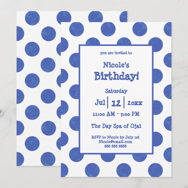 Convites Blue Polka Dot Birthday Party (Frente/Verso)