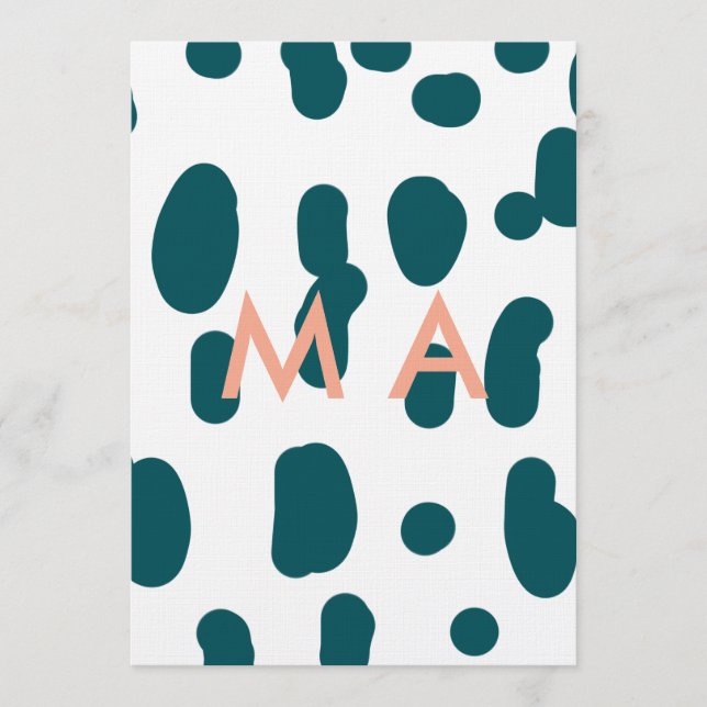 Convites Blue polkadot orange pastel monogram man letter pa (Frente)