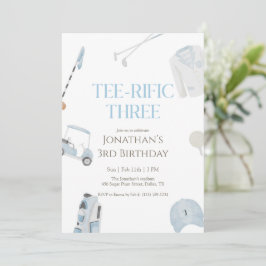 Convites Blue Preppy Tee-Rific Three Golf Birthday