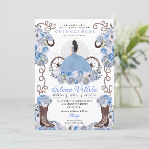 Convites Blue Princess Dress & Boots Quinceañera