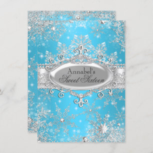 Convites Blue Princess Winter Wonderland Sweet 16 Invite