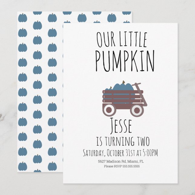 Convites Blue Pumpkin Patch Halloween Pumpkins Wagon (Frente/Verso)