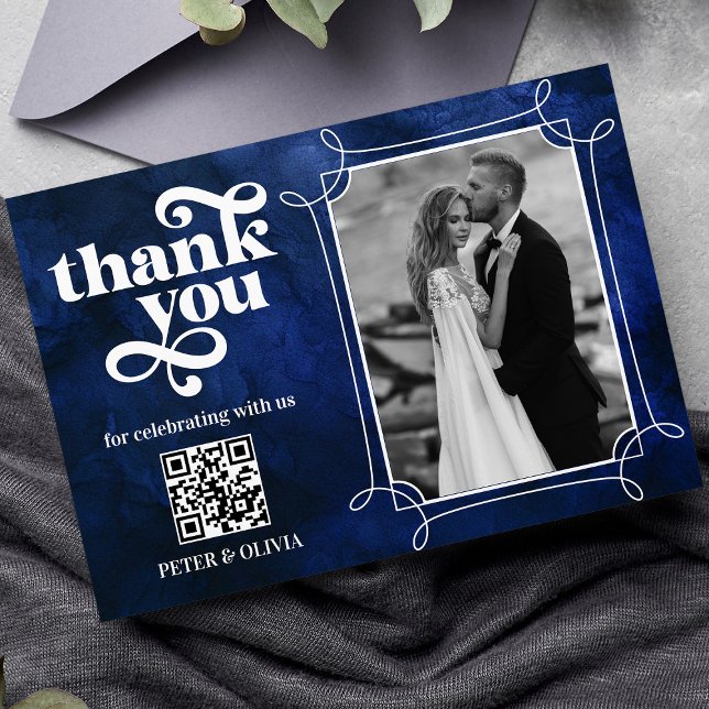 Convites Blue QR Code Bold Typography Thank you Card (Criador carregado)