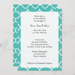 Convites Blue Quatrefoil, Moroccan Trellis, Bat Mitzvah