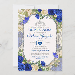 Convites Blue Quinceañera Silver Crown Butterfly 15 Anos
