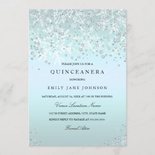 Convites Blue Quinceanera Winter Wonderland Snowflakes