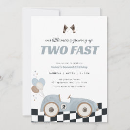 Convites Blue Race Car Two Fast Second Birthday Invite 
