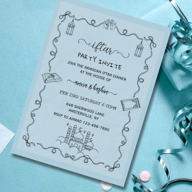 Convites blue Ramadan Bow doodle ramadan iftar invitation (Criador carregado)