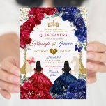Convites Blue Red Floral Gêmeas Elegantes Raparigas Quincea<br><div class="desc">Blue Red Floral Elegant Twins Girls Quinceanera Convite Mis Quince Anos,  15 Birthday</div>
