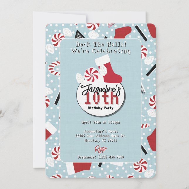 Convites Blue Retro Christmas Peppermint Birthday (Frente)