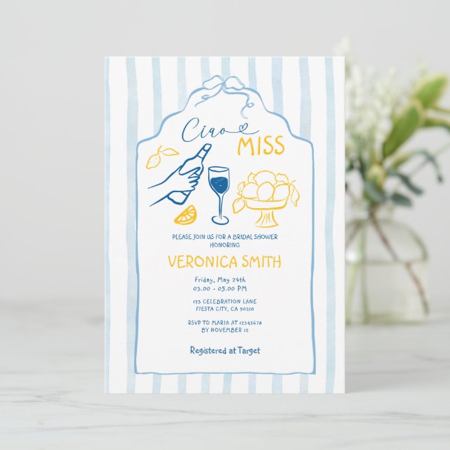 Convites Blue Ribbon Italy Ciao Miss Lemon  Bridal Shower (Em pé/Frente)