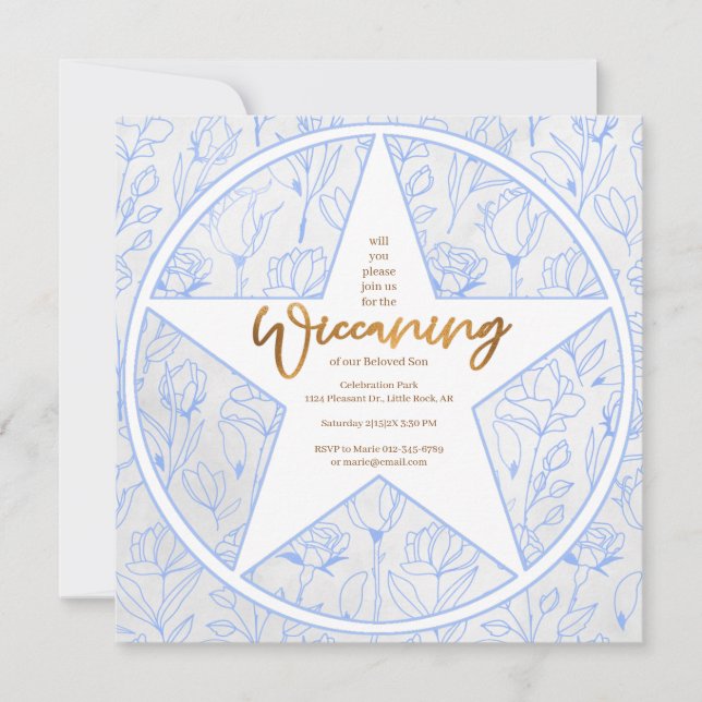 Convites Blue Rosa Baby Boy Wiccaning Cerimônia de Nomeação (Frente)
