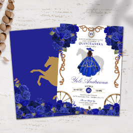 Convites Blue Rosa Floral Western Charro Quinceañera