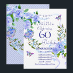 Convites Blue Rose Ribbon 60th  Birthday Invitation<br><div class="desc">Lovely and elegant rose with butterfly.  You can changes the texts to your choice.
Suitabe for 40th,  50 th,  60th,  70th etc.</div>