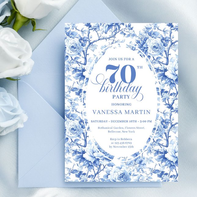 Convites Blue Roses Classic 70th Birthday Invitation (Blue Roses Classic 70th Birthday Invitation)