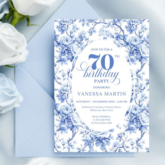 Convites Blue Roses Luxe 70th Birthday Invitation (Blue Roses Luxe 70th Birthday Invitation)