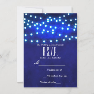 Convites Blue Rustic Night String Lights Weding RSVP Card