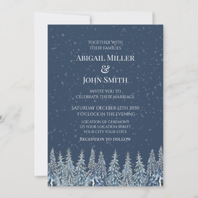 Convites Blue Rustic Winter Forest Wedding Invitations (Frente)