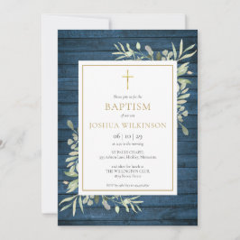 Convites Blue Rustic Wood Greenere Baptism Christening