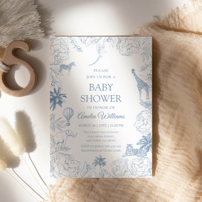 Convites Blue Safari Animals Elegant Jungle Baby Shower (Criador carregado)