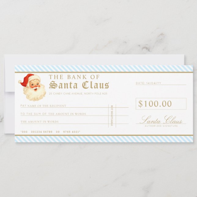 Convites Blue Santa Cheque Gift Voucher Card (Frente)