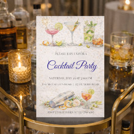 Convites Blue Script Cocktail Night Invitation